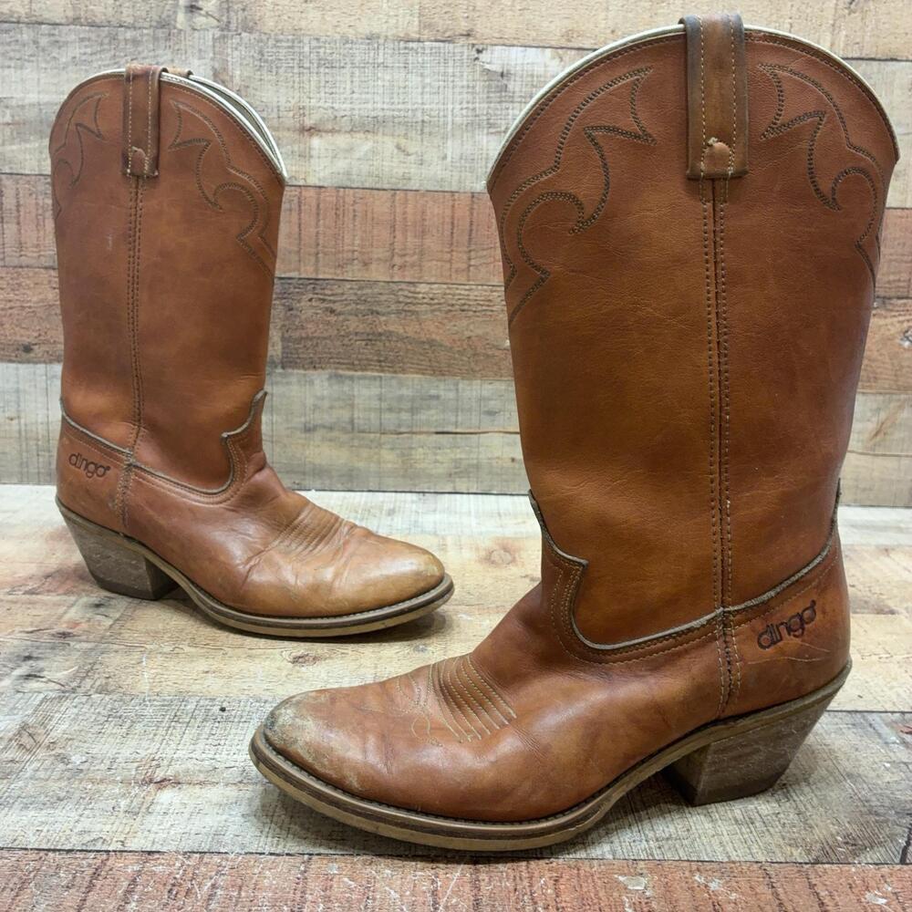 Dingo Western Boots Mens Size 9.5 D 43 Brown Leather Round Toe Mid Calf Cowboy